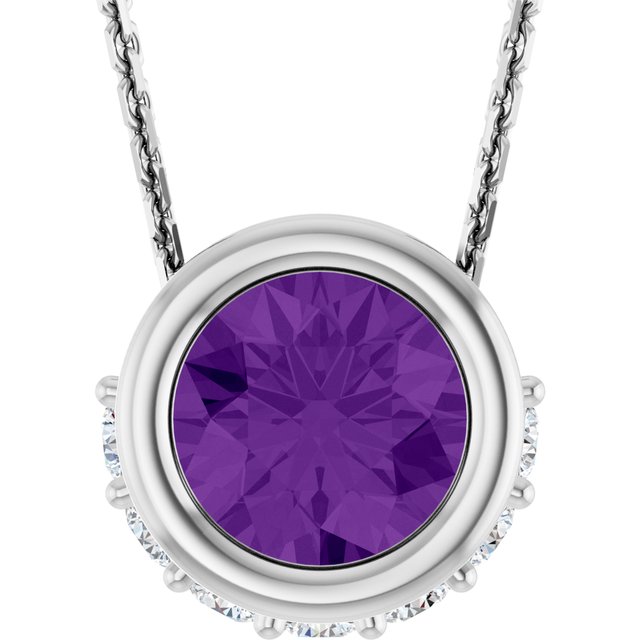 14K White Natural Amethyst & 1/10 CTW Natural Diamond 18" Necklace