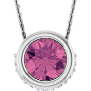 14K White Natural Pink Tourmaline & 1/10 CTW Natural Diamond 18" Necklace