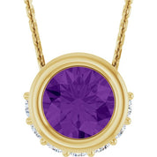 14K Yellow Natural Amethyst & 1/10 CTW Natural Diamond 18" Necklace