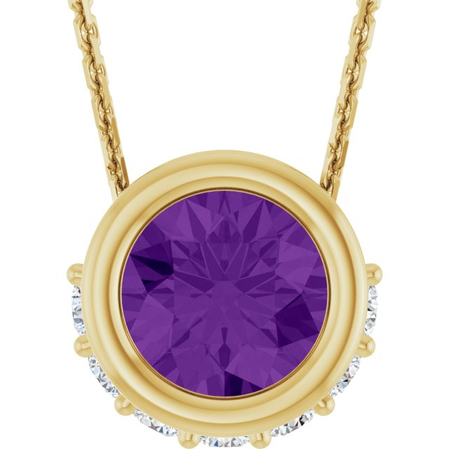 14K Yellow Natural Amethyst & 1/10 CTW Natural Diamond 18" Necklace