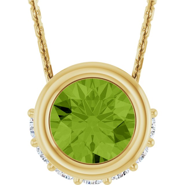 14K Yellow Natural Peridot & 1/10 CTW Natural Diamond 18" Necklace