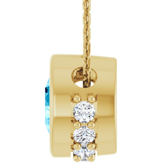 14K Yellow Natural Aquamarine & 1/10 CTW Natural Diamond 18" Necklace