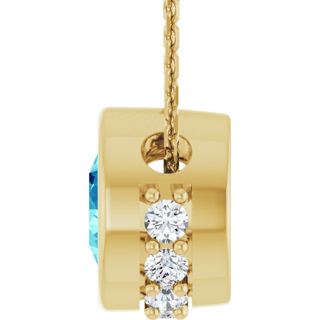 14K Yellow Natural Blue Zircon & 1/10 CTW Natural Diamond 18" Necklace