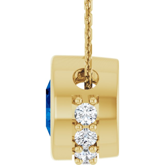 14K Yellow Natural Blue Sapphire & 1/10 CTW Natural Diamond 18" Necklace