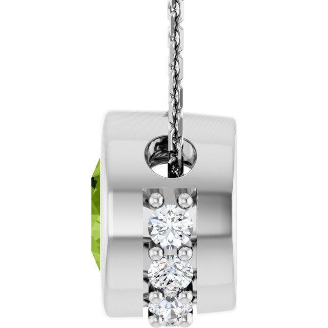 14K White Natural Peridot & 1/10 CTW Natural Diamond 18" Necklace