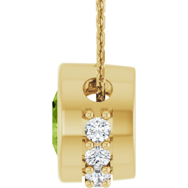14K Yellow Natural Peridot & 1/10 CTW Natural Diamond 18" Necklace