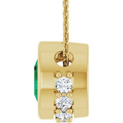 14K Yellow Natural Emerald & 1/10 CTW Natural Diamond 18" Necklace