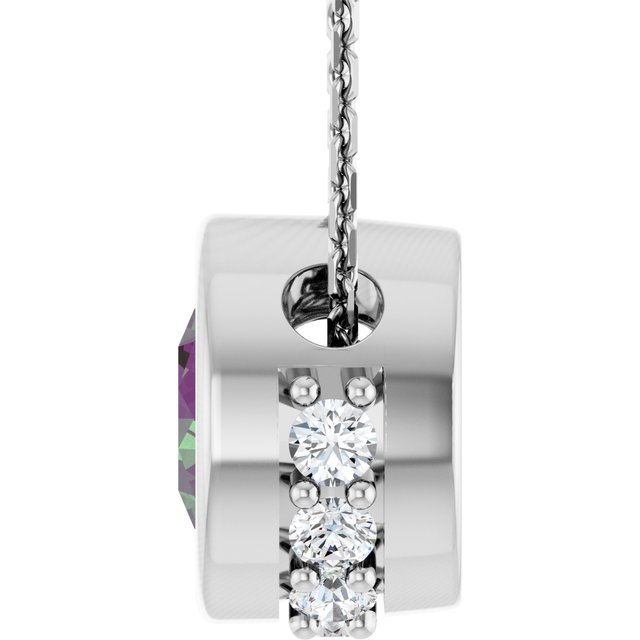 14K White Lab-Grown Alexandrite & 1/10 CTW Natural Diamond 18" Necklace