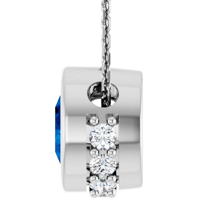 14K White Natural Blue Sapphire & 1/10 CTW Natural Diamond 18" Necklace