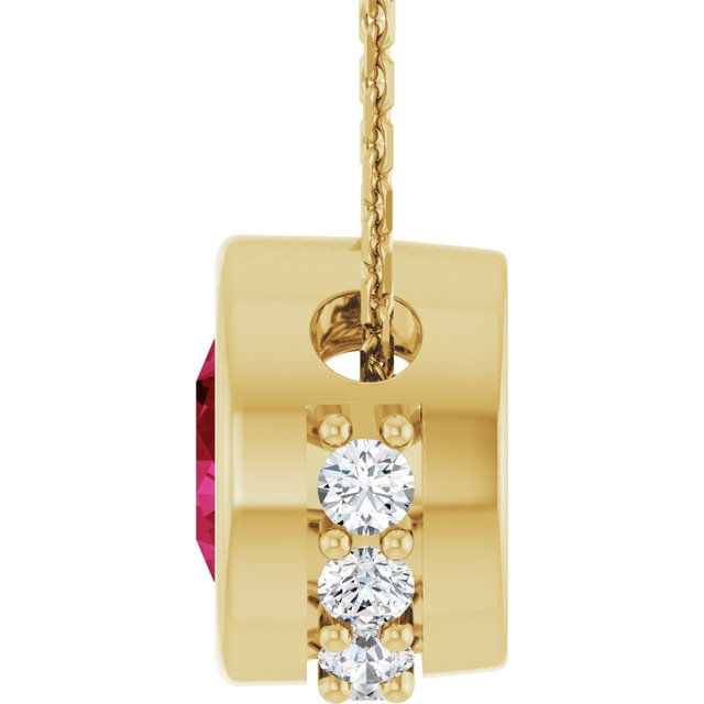 14K Yellow Natural Ruby & 1/10 CTW Natural Diamond 18" Necklace