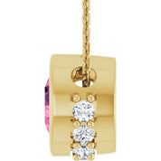 14K Yellow Natural Pink Tourmaline & 1/10 CTW Natural Diamond 18" Necklace