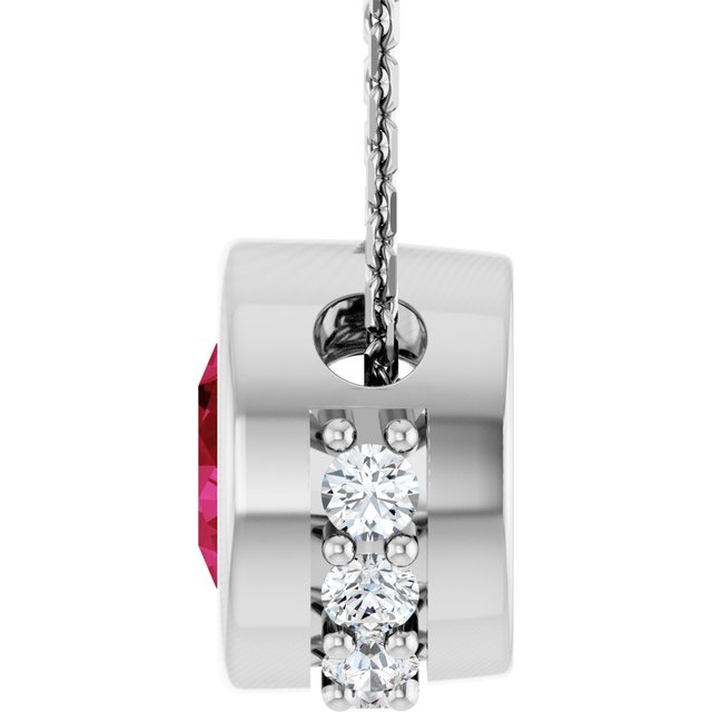 14K White Natural Ruby & 1/10 CTW Natural Diamond 18" Necklace