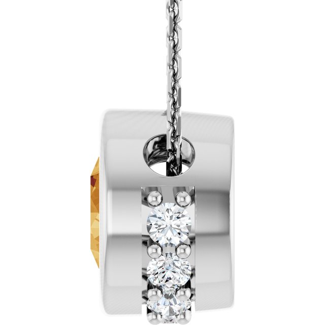 14K White Natural Citrine & 1/10 CTW Natural Diamond 18" Necklace