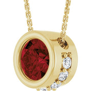14K Yellow Natural Mozambique Garnet & 1/10 CTW Natural Diamond 18" Necklace
