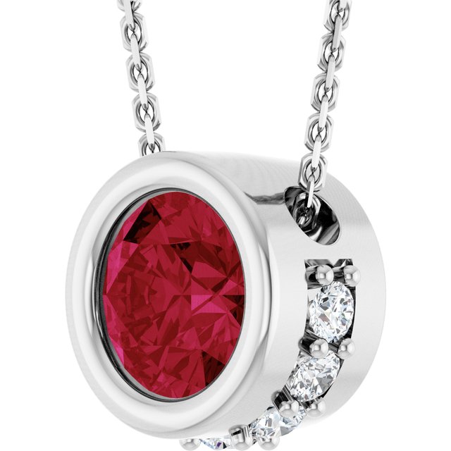 14K White Natural Ruby & 1/10 CTW Natural Diamond 18" Necklace