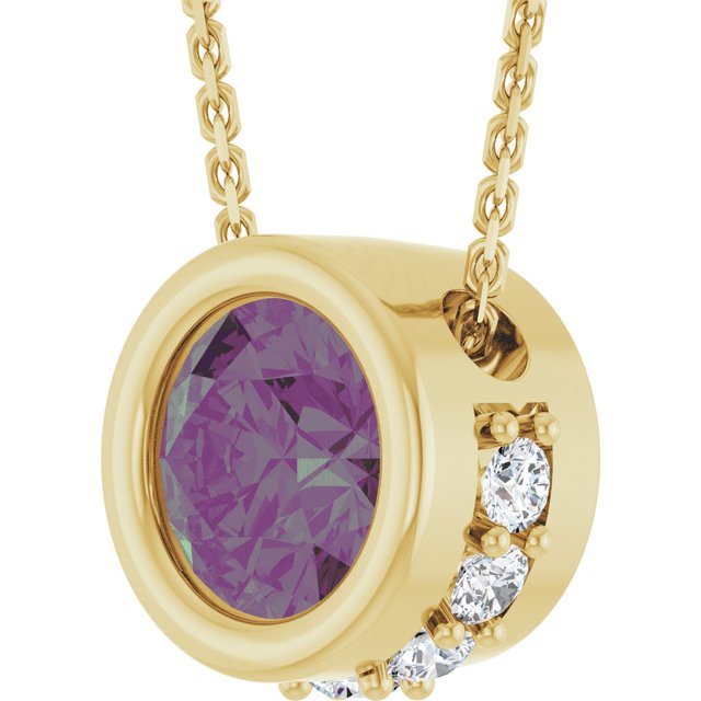 14K Yellow Lab-Grown Alexandrite & 1/10 CTW Natural Diamond 18" Necklace
