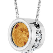 14K White Natural Citrine & 1/10 CTW Natural Diamond 18" Necklace