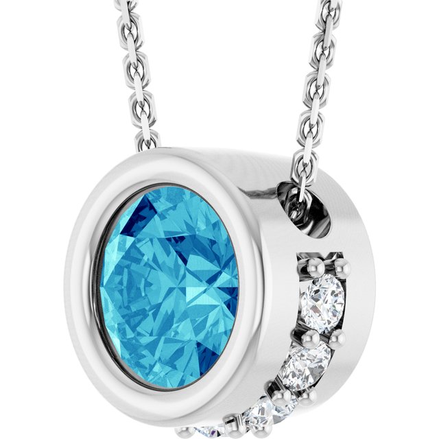 14K White Natural Blue Zircon & 1/10 CTW Natural Diamond 18" Necklace