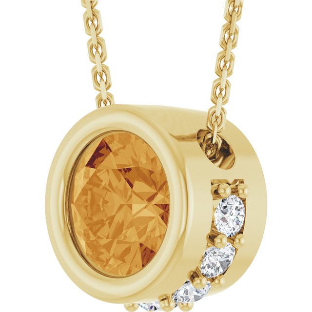 14K Yellow Natural Citrine & 1/10 CTW Natural Diamond 18" Necklace