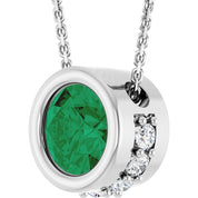 14K White Natural Emerald & 1/10 CTW Natural Diamond 18" Necklace