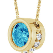 14K Yellow Natural Blue Zircon & 1/10 CTW Natural Diamond 18" Necklace