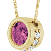 14K Yellow Natural Pink Tourmaline & 1/10 CTW Natural Diamond 18" Necklace