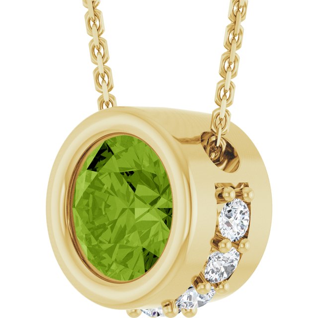 14K Yellow Natural Peridot & 1/10 CTW Natural Diamond 18" Necklace