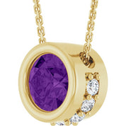 14K Yellow Natural Amethyst & 1/10 CTW Natural Diamond 18" Necklace