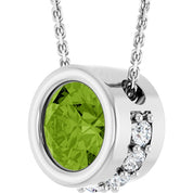 14K White Natural Peridot & 1/10 CTW Natural Diamond 18" Necklace