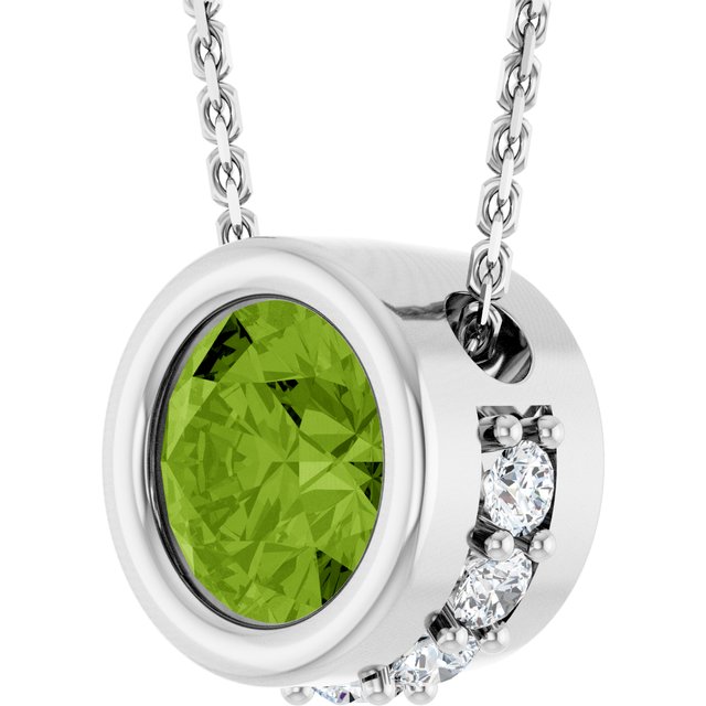 14K White Natural Peridot & 1/10 CTW Natural Diamond 18" Necklace