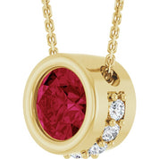 14K Yellow Natural Ruby & 1/10 CTW Natural Diamond 18" Necklace