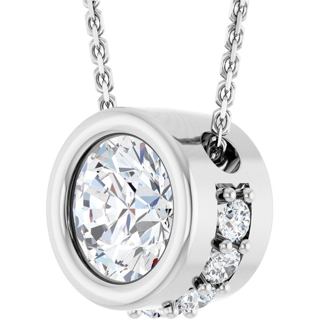 14K White Natural White Sapphire & 1/10 CTW Natural Diamond 18" Necklace
