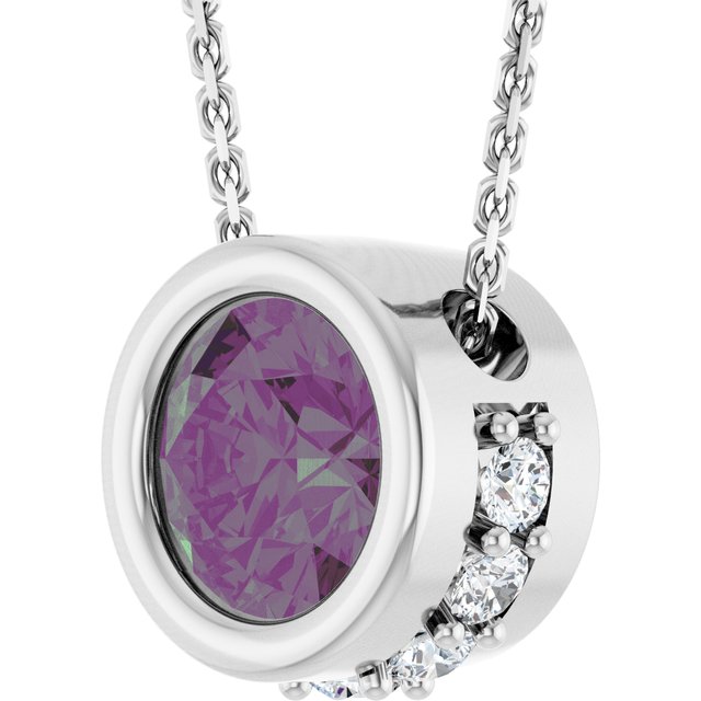 14K White Lab-Grown Alexandrite & 1/10 CTW Natural Diamond 18" Necklace