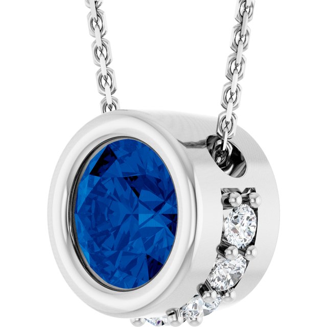 14K White Natural Blue Sapphire & 1/10 CTW Natural Diamond 18" Necklace