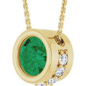 14K Yellow Natural Emerald & 1/10 CTW Natural Diamond 18" Necklace
