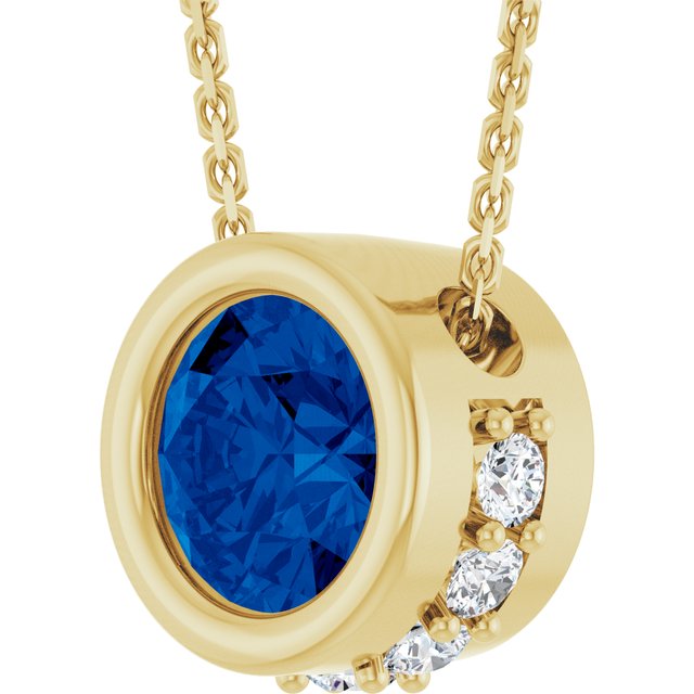 14K Yellow Natural Blue Sapphire & 1/10 CTW Natural Diamond 18" Necklace