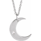 14K White .01 CT Natural Diamond Crescent Moon 16-18" Necklace