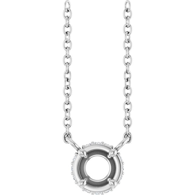 14K White 4 mm Round .04 CTW Natural Diamond Hidden Halo 18" Necklace