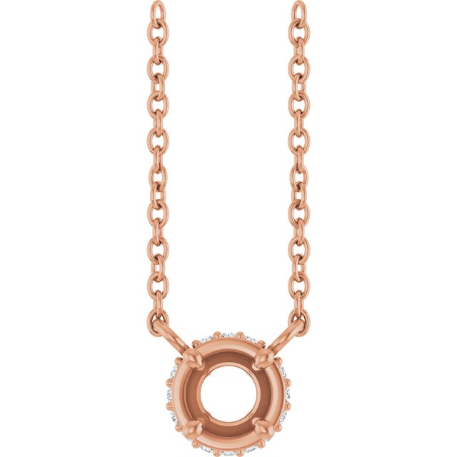 14K Rose 4 mm Round .04 CTW Natural Diamond Hidden Halo 18" Necklace