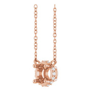 14K Rose 5 mm Round .05 CTW Natural Diamond Hidden Halo 18" Necklace