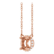 14K Rose 5.5 mm Round .06 CTW Natural Diamond Hidden Halo 18" Necklace
