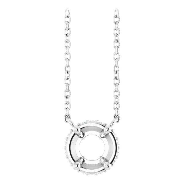 14K White 5.5 mm Round .06 CTW Natural Diamond Hidden Halo 18" Necklace