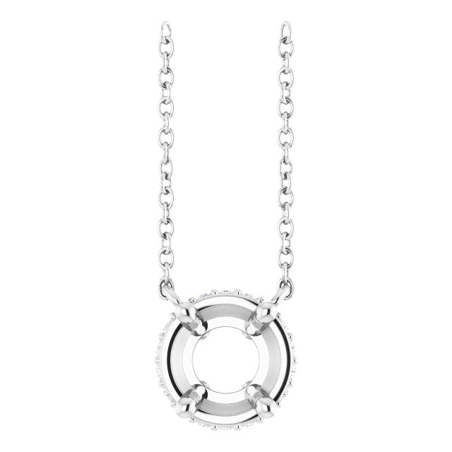 14K White 6 mm Round .06 CTW Natural Diamond Hidden Halo 18" Necklace