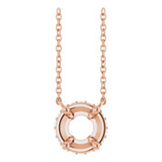 14K Rose 6.5 mm Round .06 CTW Natural Diamond Hidden Halo 18" Necklace