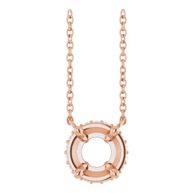14K Rose 6.5 mm Round .06 CTW Natural Diamond Hidden Halo 18" Necklace