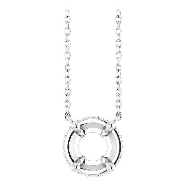 14K White 6.5 mm Round .06 CTW Natural Diamond Hidden Halo 18" Necklace