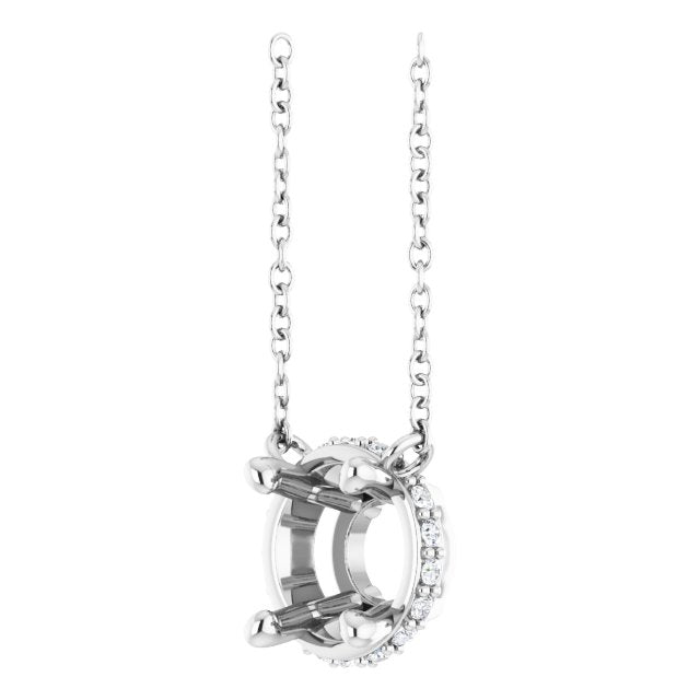 14K White 6.5 mm Round .06 CTW Natural Diamond Hidden Halo 18" Necklace