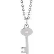 Sterling Silver .0025 CT Natural Diamond Key 16-18" Necklace