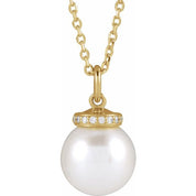 14K Yellow Cultured White Akoya Pearl & .04 CTW Natural Diamond 16-18" Necklace