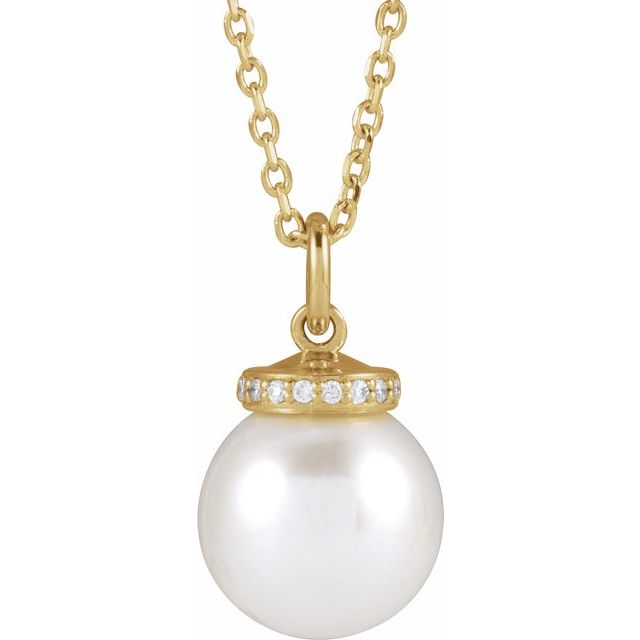 14K Yellow .04 CTW Natural Diamond Semi-Set 16-18" Necklace  for 8-8.5 Pearl